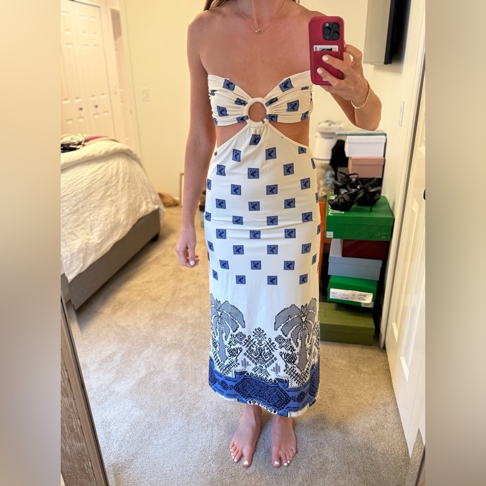 Johanna Ortiz Andean Ecru Cobalt Quechua Ankle Dress